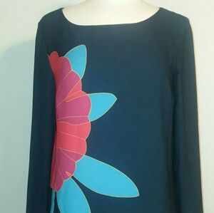 Ann Taylor Loft S Ruffle Flowy Blouse Blue Red Flo